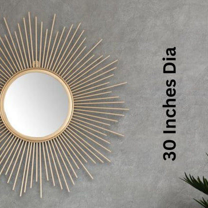 Metallic Sun Burst Wall Mirror (30 Inches Dia) - The Gharnish - A Unit of Satkala Creations