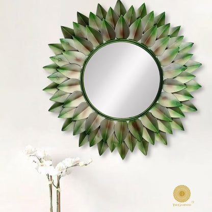 Modern Metallic Flower Wall Mirror (30 Inches Dia) - The Gharnish - A Unit of Satkala Creations