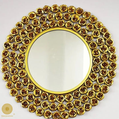 Rose Frame Metallic Wall Mirror(30 Inches Dia) - The Gharnish - A Unit of Satkala Creations