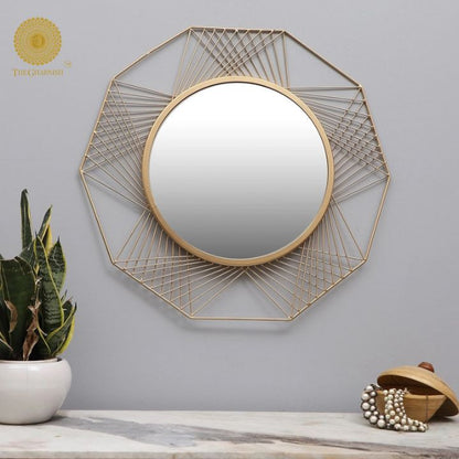 24-inch diameter Spider Web Design Wall Mirror by The Gharnish with intricate web pattern on a round mirror surface.