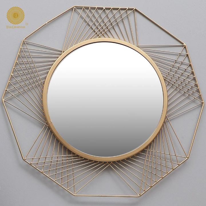 24-inch diameter Spider Web Designed Wall Mirror by The Gharnish with a unique web pattern on the frame.