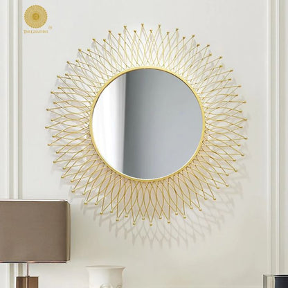 Sticks Leaf Round Metallic Wall Mirror (30 Inches Dia) - The Gharnish - A Unit of Satkala Creations