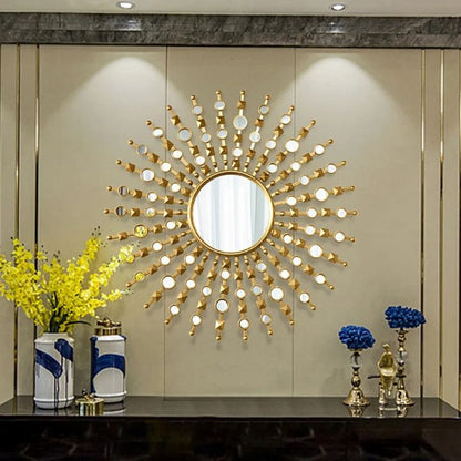 Stylish 30-inch diameter designer wall mirror by The Gharnish with a sleek, modern frame hanging on a wall.