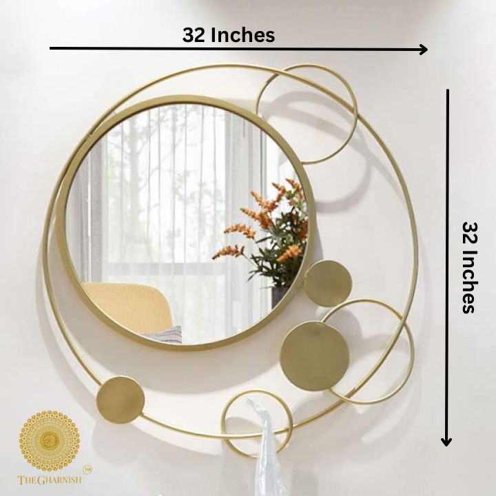 Stylish golden circles wall mirror by The Gharnish, 32-inch diameter decorative wall mirror with modern design.