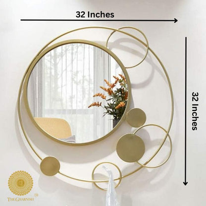 Stylish golden circles wall mirror by The Gharnish, 32-inch diameter decorative wall mirror with modern design.