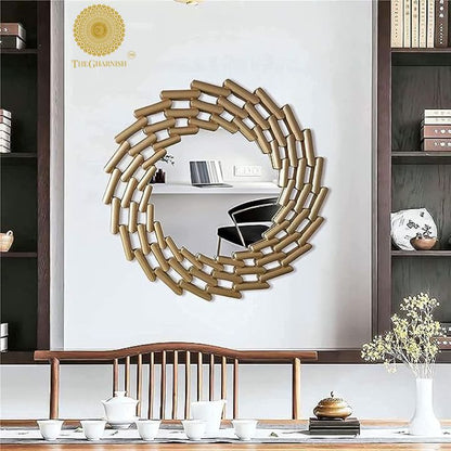 The Gharnish Infinity Wall Mirror with 30-inch diameter, sleek round design reflecting a modern home interior.