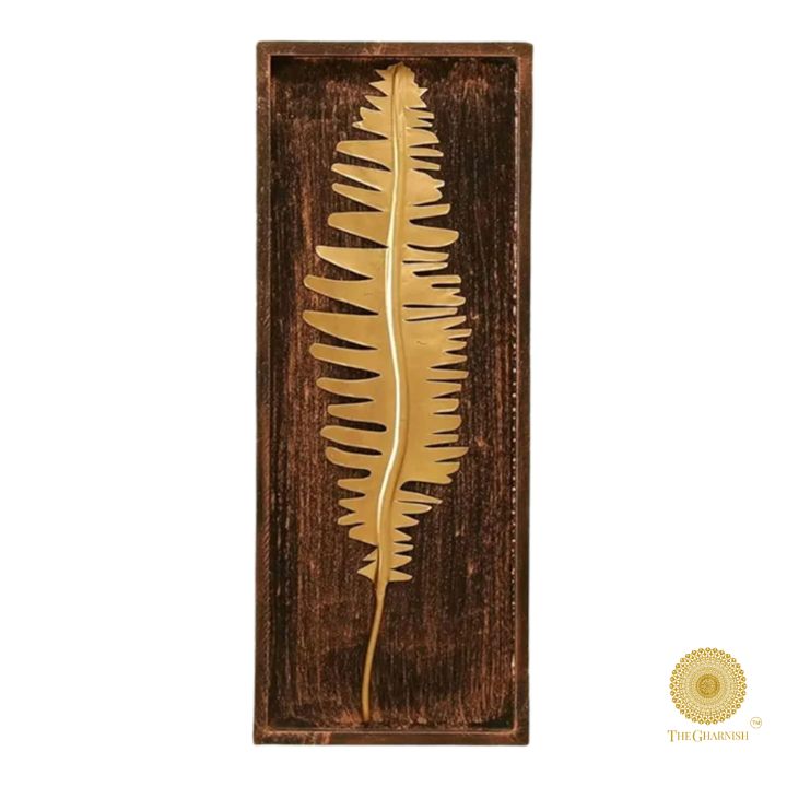 Bay Leaf wooden frame wall art by The Gharnish, 8 x 20 inches, featuring natural wooden decor with detailed leaf design.
