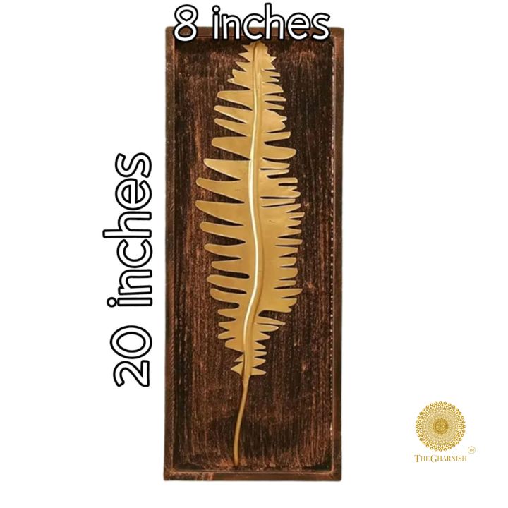 Bay Leaf wooden frame wall art by The Gharnish, 8 x 20 inches, featuring natural wooden decor with detailed leaf design.