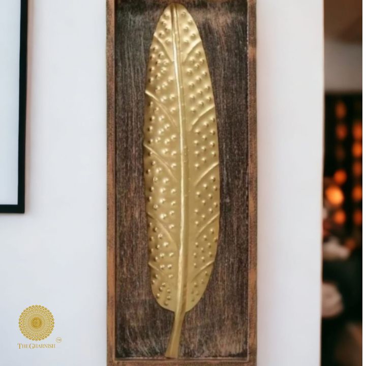 Hale Leaf wooden frame wall art by The Gharnish, 8x20 inches, featuring natural wooden decor with leaf design for wall display.
