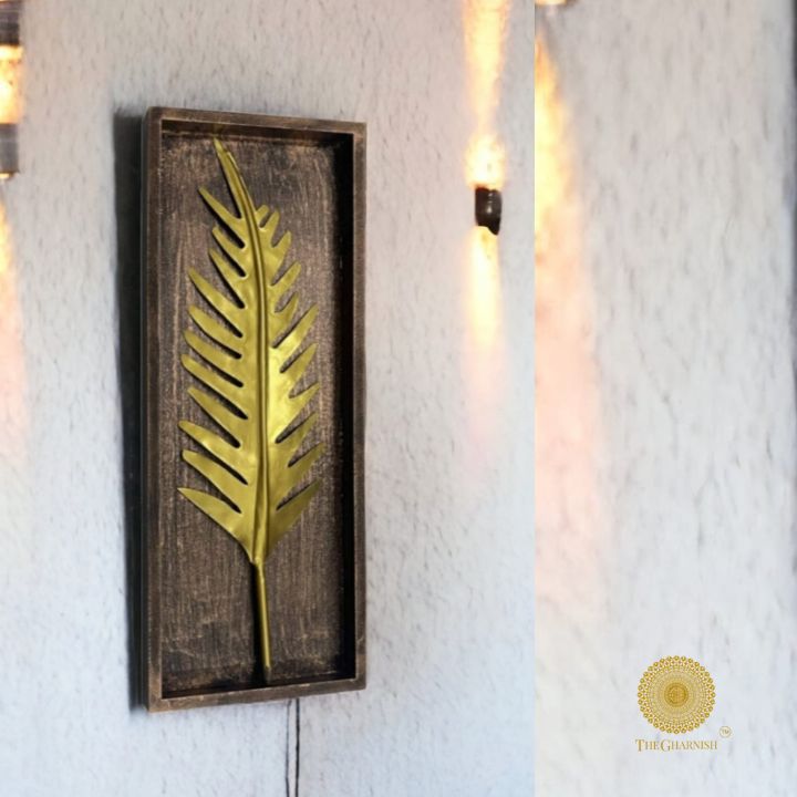 Star Leaf Wooden Frame Wall Art (8x20 Inches) - The Gharnish - A Unit of Satkala Creations