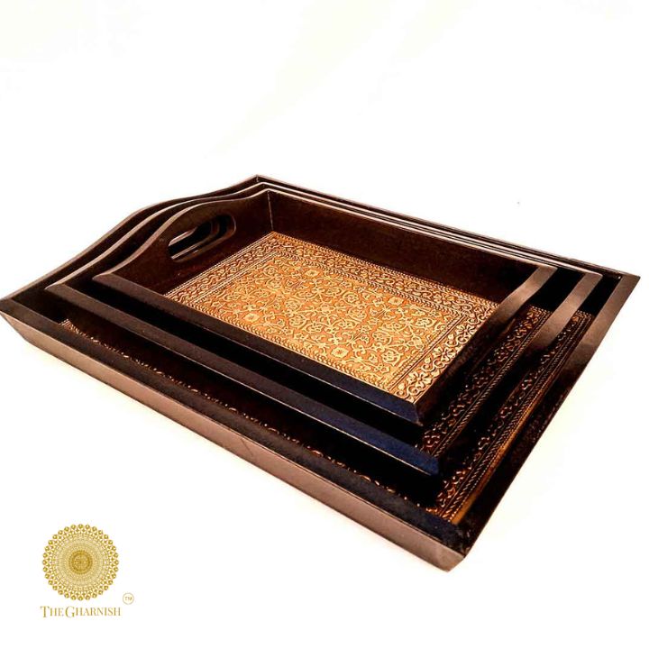 Wooden Tray with Brass Plating - The Gharnish - A Unit of Satkala Creations