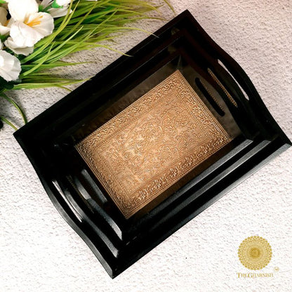 Wooden Tray with Brass Plating - The Gharnish - A Unit of Satkala Creations