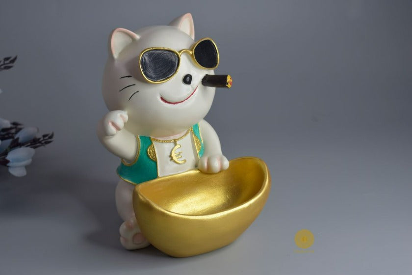 Cigrate Cat Decorative Showpiece Cum Plater - The Gharnish - A Unit of Satkala Creations