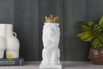 Crown Lion King Figurine - White - The Gharnish - A Unit of Satkala Creations
