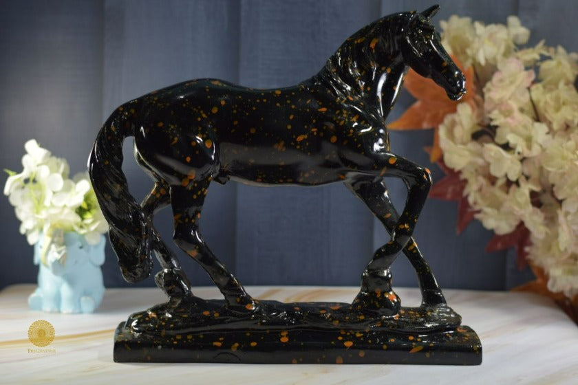 Feng Shui Black Horse figurine from TheGharnish, animal figurine for good luck and protection, detailed black horse sculpture.