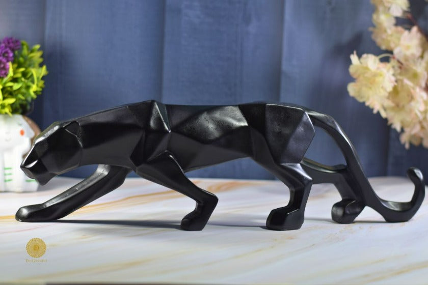 Geometric pattern Panthar statue from TheGharnish animal figurines collection, showcasing modern design and intricate details.