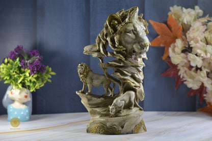 Lion family figurine from TheGharnish animal figurines collection, featuring detailed lion sculptures of a proud lion and cubs.