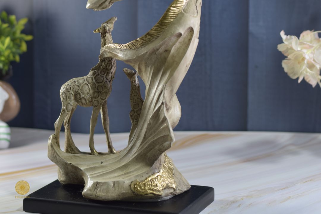 Modern giraffe family animal figurine showpiece by TheGharnish, detailed giraffe sculptures in a contemporary style.