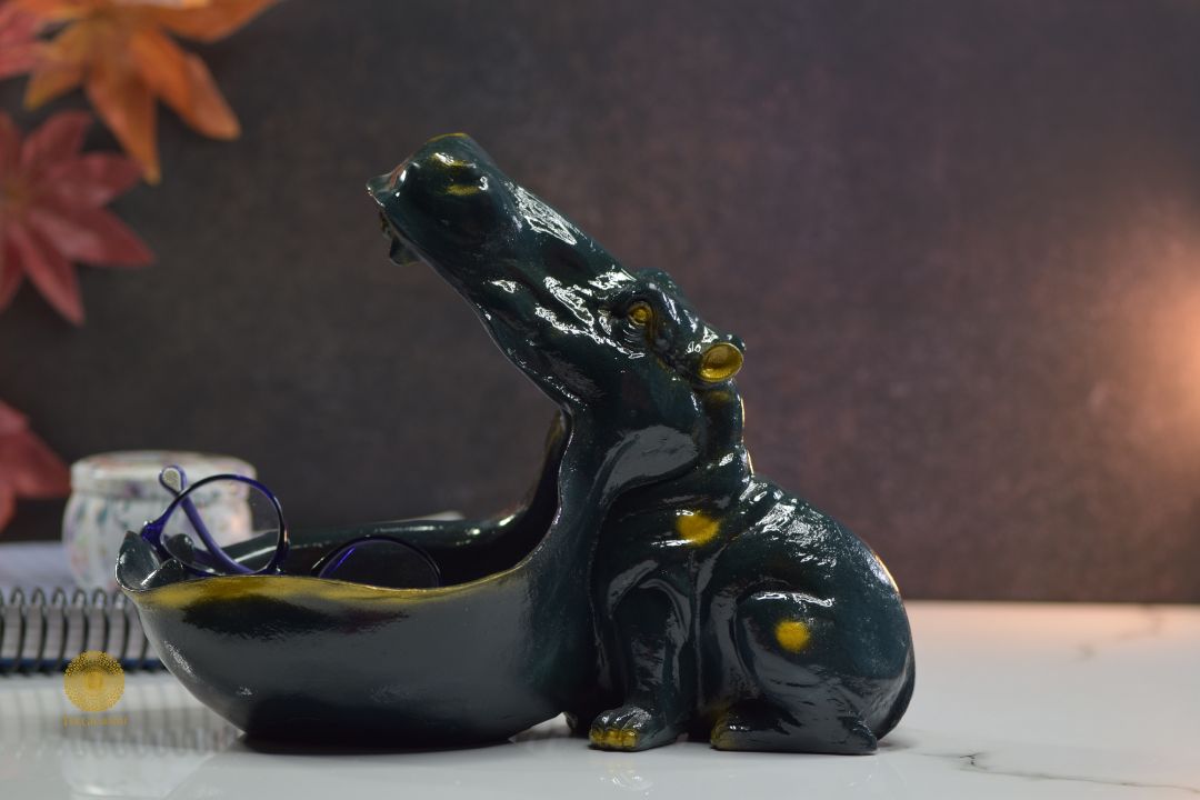 Resin hippopotamus sculpture from TheGharnish animal figurines collection, detailed and artistic decorative piece.