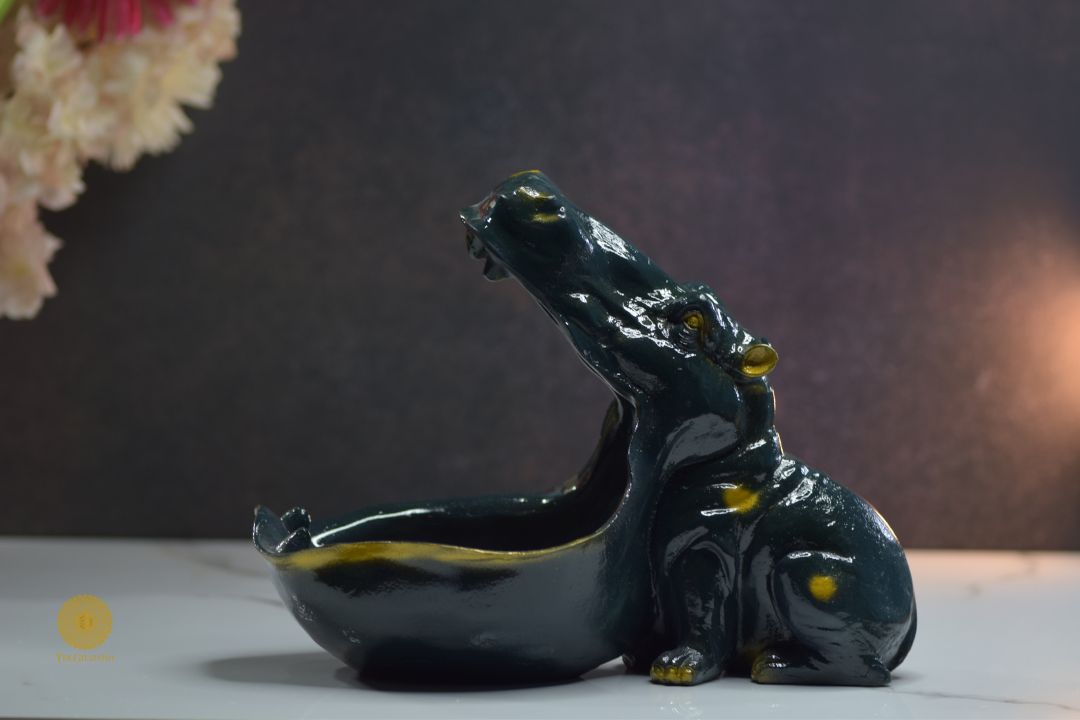 Resin hippopotamus sculpture from TheGharnish, detailed animal figurine with realistic features and smooth finish.