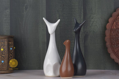 Set of 3 Family of Cats Figurine - The Gharnish - A Unit of Satkala Creations
