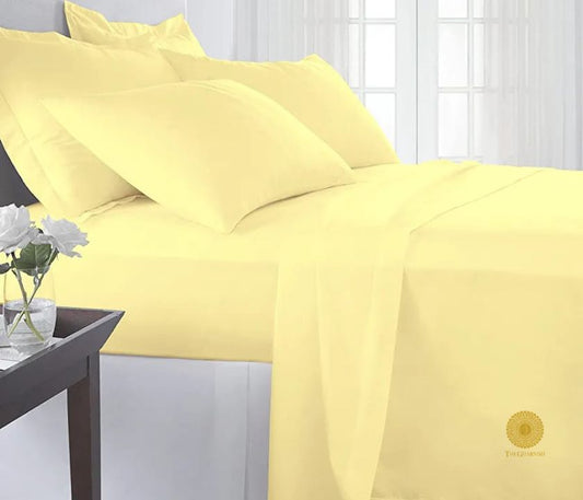 Luxurious lemon-colored 100% cotton premium bedsheet from TheGharnish with 300 TC, soft and breathable bedding for comfort.