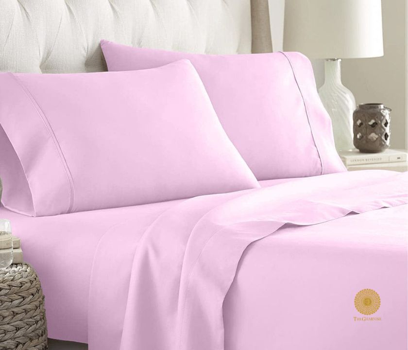 Lemon-colored 100% cotton premium bedsheet from TheGharnish with 300 TC, showing smooth fabric and elegant bedding design.