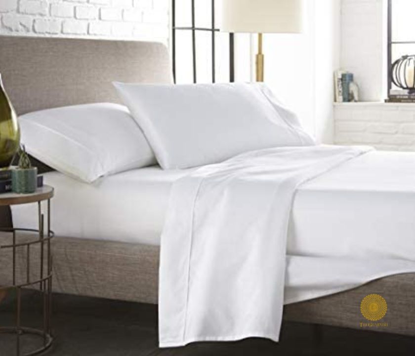 Lemon-colored 100% cotton premium bedsheet by TheGharnish, featuring 300 thread count for soft, luxurious bedding.