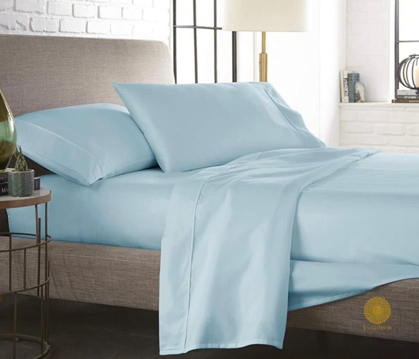 Lemon-colored 100% cotton premium bedsheet from TheGharnish with 300 thread count, showcasing soft, smooth bedding fabric.