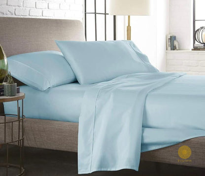 Lemon-colored 100% cotton premium bedsheet from TheGharnish with 300 thread count, showcasing soft, smooth bedding fabric.