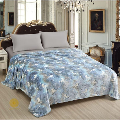 Glow in dark flannel blanket for kids by TheGharnish, featuring soft bedding with glowing star patterns in low light.