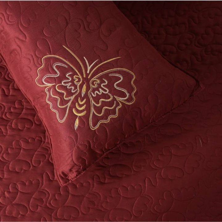 Queen Art embroidery bedcover set of 3 from TheGharnish, featuring elegant bedding with detailed embroidery designs.