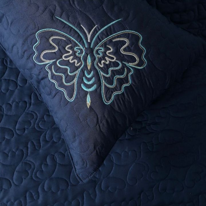 Queen Art embroidery bedding set of 3 by TheGharnish, featuring elegant quilted bedcovers with intricate embroidery designs.