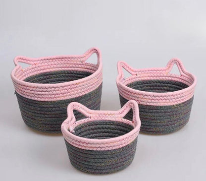 Cat Shape Double Shade Storage Organiser Basket Set of 3 - The Gharnish - A Unit of Satkala Creations