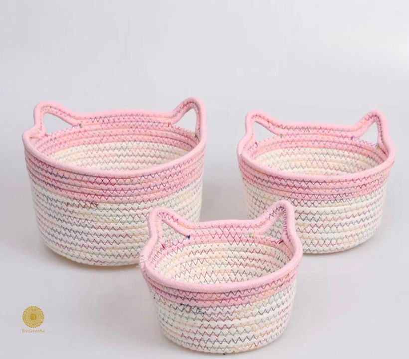 Cat Shape Double Shade Storage Organiser Basket Set of 3 - The Gharnish - A Unit of Satkala Creations