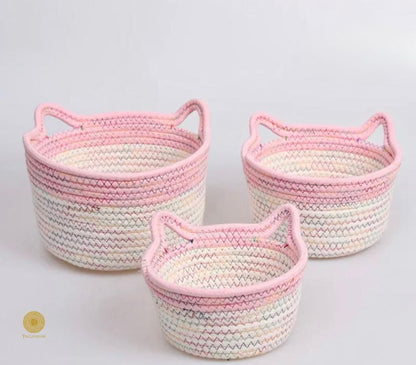 Cat Shape Double Shade Storage Organiser Basket Set of 3 - The Gharnish - A Unit of Satkala Creations