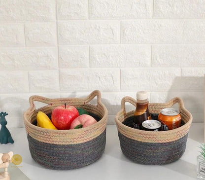 Cat Shape Double Shade Storage Organiser Basket Set of 3 - The Gharnish - A Unit of Satkala Creations