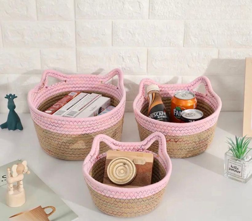 Cat Shape Double Shade Storage Organiser Basket Set of 3 - The Gharnish - A Unit of Satkala Creations