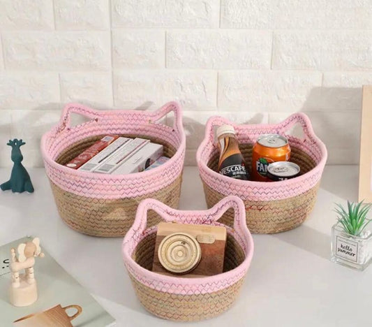 Cat Shape Double Shade Storage Organiser Basket Set of 3 - The Gharnish - A Unit of Satkala Creations