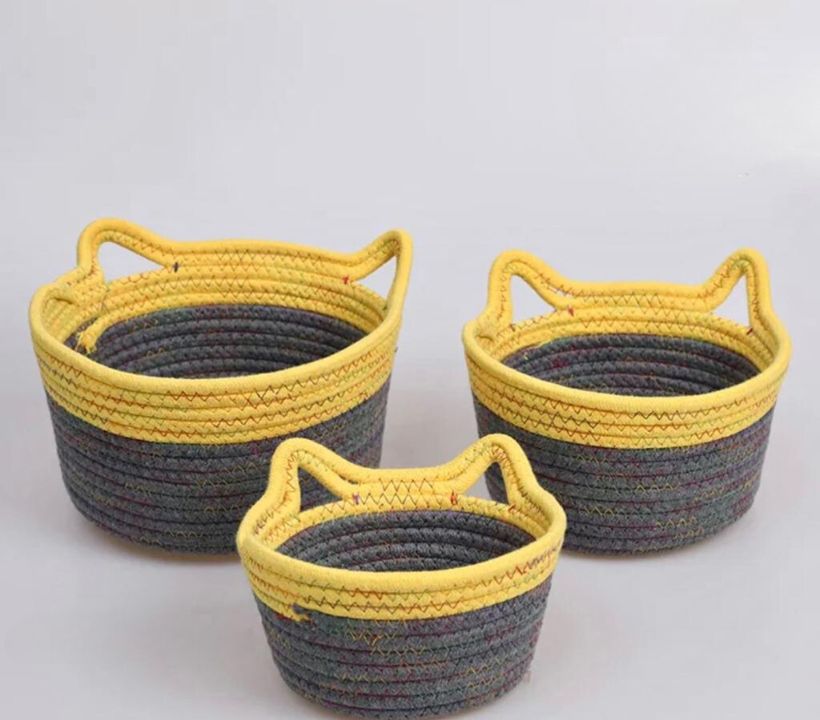 Cat Shape Double Shade Storage Organiser Basket Set of 3 - The Gharnish - A Unit of Satkala Creations