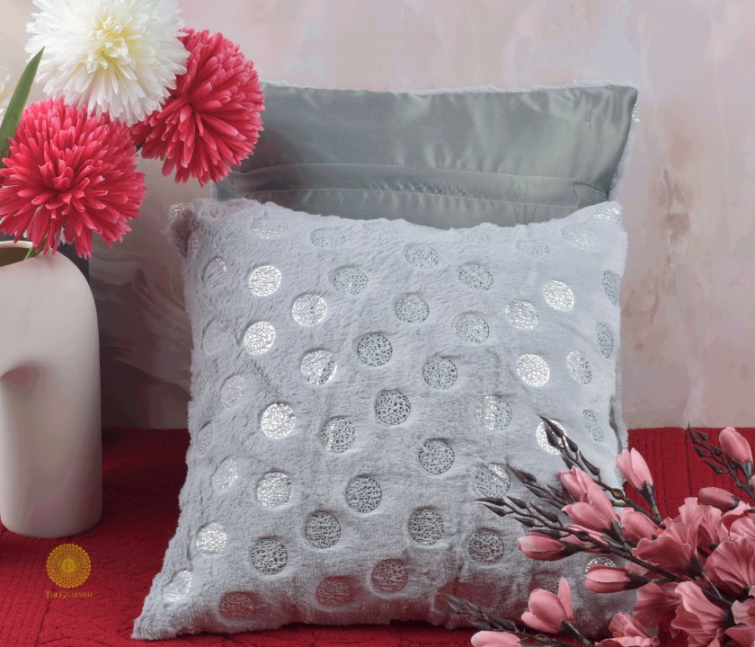 Set of two designer gold printed cushion covers by TheGharnish, decorative fabric cushions for stylish home decor.