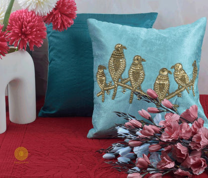 Velvet Bird Beaded Sequin Cushion Covers - The Gharnish - A Unit of Satkala Creations