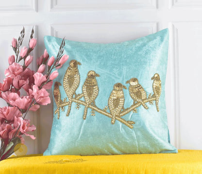Velvet Bird Beaded Sequin Cushion Covers - The Gharnish - A Unit of Satkala Creations