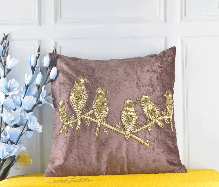 Velvet Bird Beaded Sequin Cushion Covers - The Gharnish - A Unit of Satkala Creations