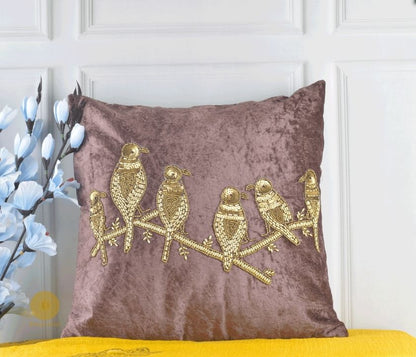 Velvet Bird Beaded Sequin Cushion Covers - The Gharnish - A Unit of Satkala Creations