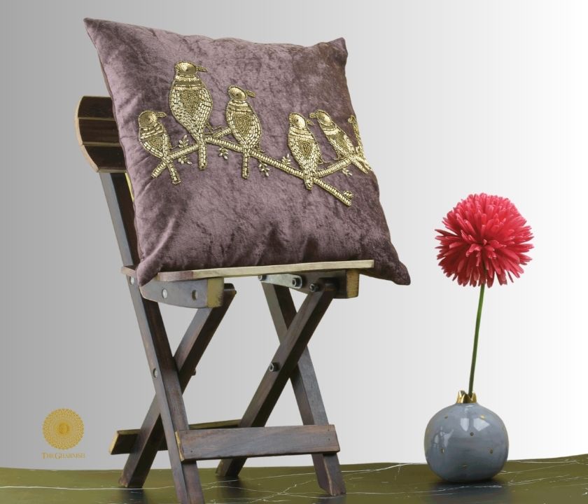 Velvet Bird Beaded Sequin Cushion Covers - The Gharnish - A Unit of Satkala Creations