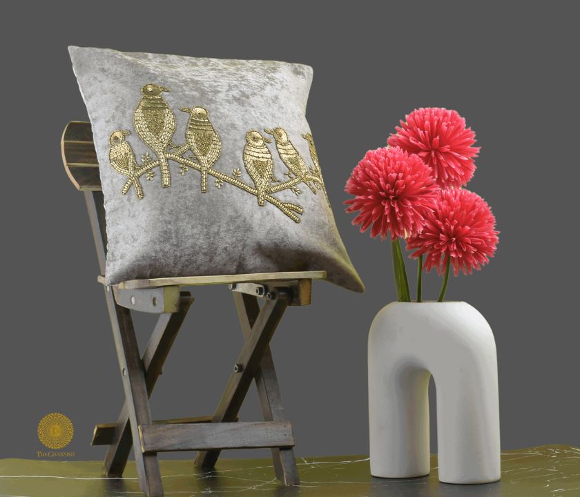 Velvet Bird Beaded Sequin Cushion Covers - The Gharnish - A Unit of Satkala Creations