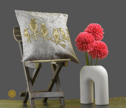 Velvet Bird Beaded Sequin Cushion Covers - The Gharnish - A Unit of Satkala Creations