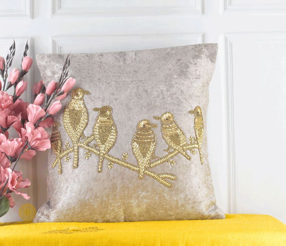 Velvet Bird Beaded Sequin Cushion Covers - The Gharnish - A Unit of Satkala Creations