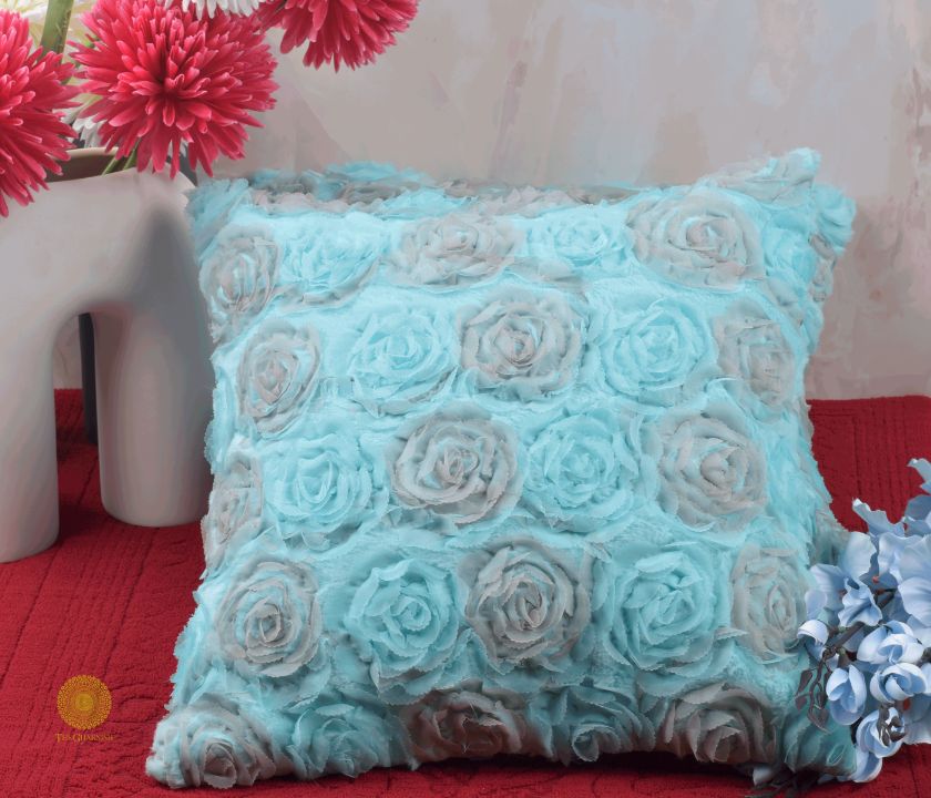 Myosotis Bloom Chiffon Rose Floral Cushions Cover Set of 2 - The Gharnish - A Unit of Satkala Creations